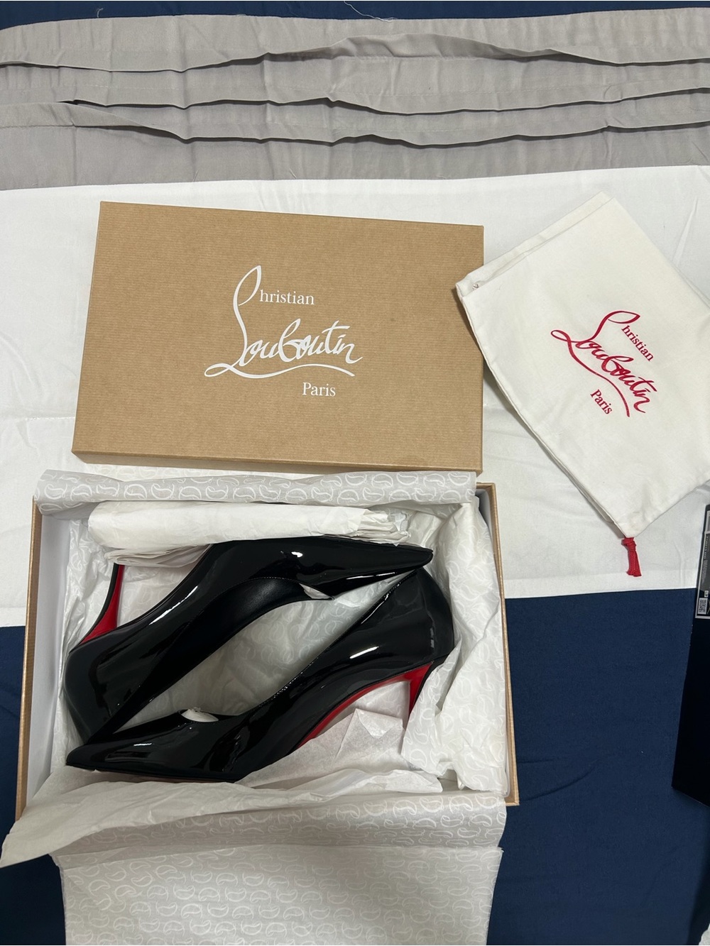 Christian Louboutin Black Patent Leather Pointed Toe Pumps with Red Sole
